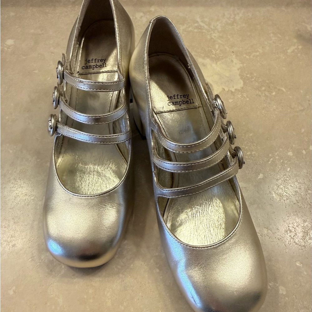 Jeffrey Campbell 💥 Metallic Gold Mary Jane Heels - Picture 3 of 11